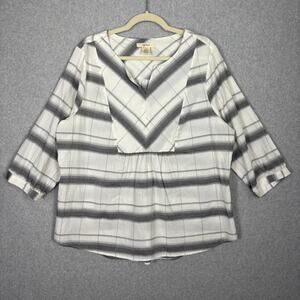 Peyton Primrose Top Womens 1X White Gray‎ Plaid Popover Tunic Career Church